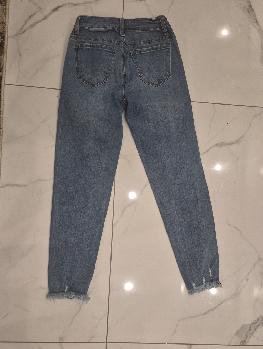 English Factory Women's Boyfriend Jeans in Medium Blue with Frayed Hem Nwot